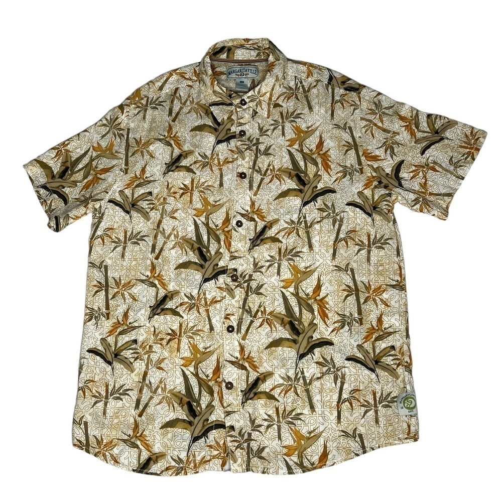 MARGARITAVILLE Tropical Hawaiian Floral Short Sleeve Rayon Men's Shirt Size L